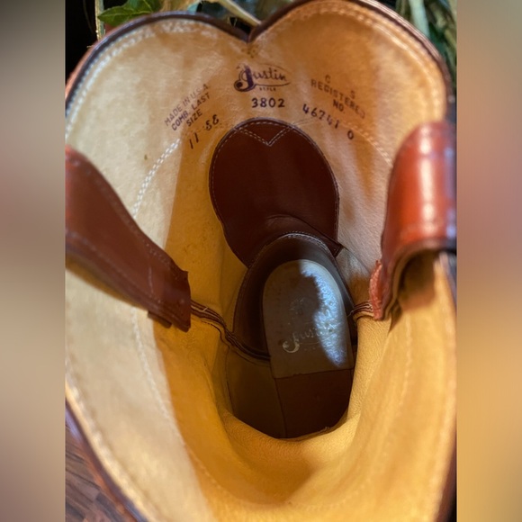 RARE FIND Men Vintage Leather cognac Roper Boots By Justin Size 11 Rodeo Western - Picture 4 of 12